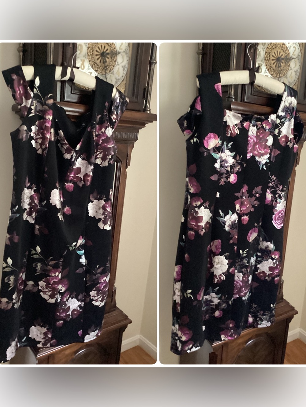 🍁 Alexa B Nites Beautiful Black Dress w/Metallic Flowers Size 16W